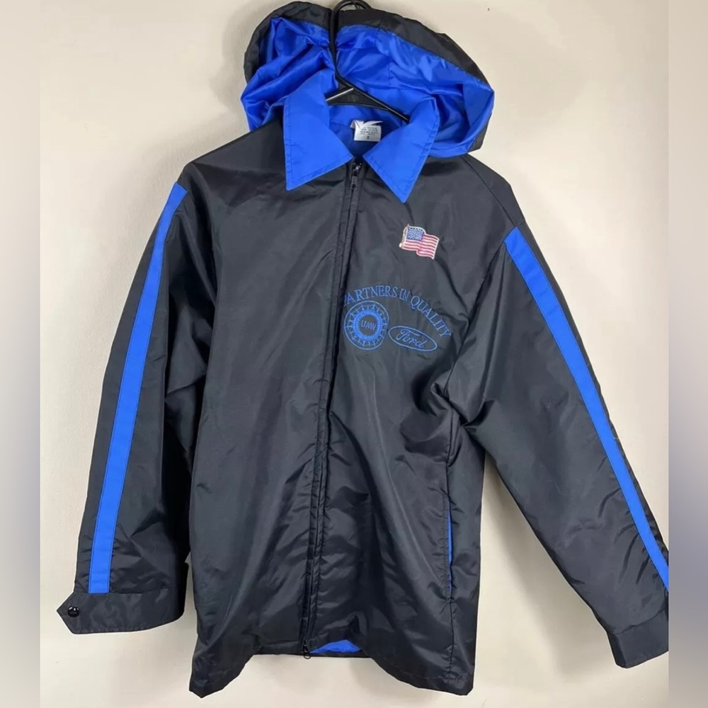 Vintage Ford & UAW Partners In Quality Windbreaker Jacket w/ Hood USA Adult S